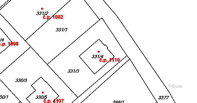 Poruba 1110, Orlová na parcele st. 331/4 v KÚ Poruba u Orlové, Katastrální mapa