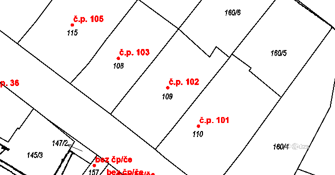 Dráchov 102 na parcele st. 109 v KÚ Dráchov, Katastrální mapa