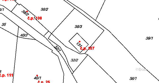 Roveň 107, Mladějov na parcele st. 131 v KÚ Roveň u Sobotky, Katastrální mapa