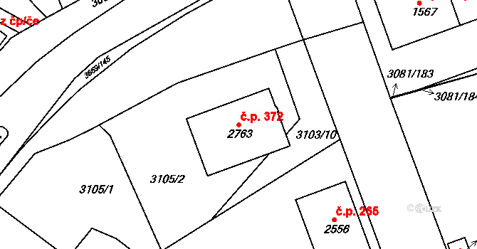 Žichlínské Předměstí 372, Lanškroun na parcele st. 2763 v KÚ Lanškroun, Katastrální mapa