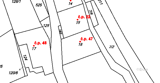 Sedlec 47, Vraclav na parcele st. 18 v KÚ Sedlec u Vraclavi, Katastrální mapa