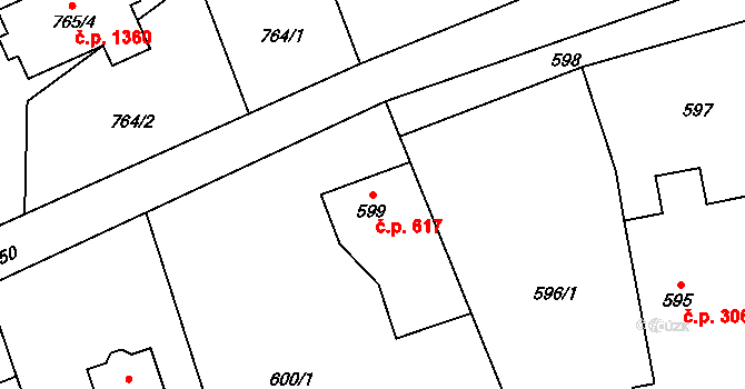 Dolní Lutyně 617 na parcele st. 599 v KÚ Dolní Lutyně, Katastrální mapa