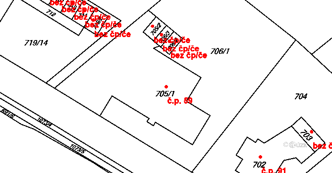 Dolní Marklovice 59, Petrovice u Karviné na parcele st. 705/1 v KÚ Dolní Marklovice, Katastrální mapa