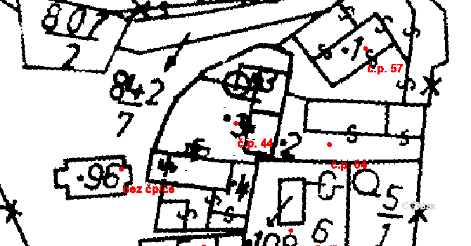 Škvořetice 44 na parcele st. 3 v KÚ Škvořetice, Katastrální mapa