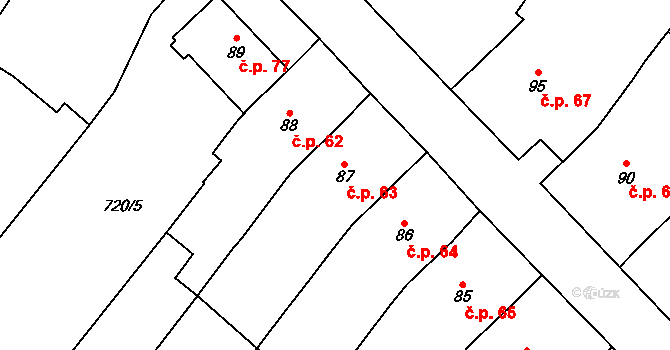Lhánice 63 na parcele st. 87 v KÚ Lhánice, Katastrální mapa