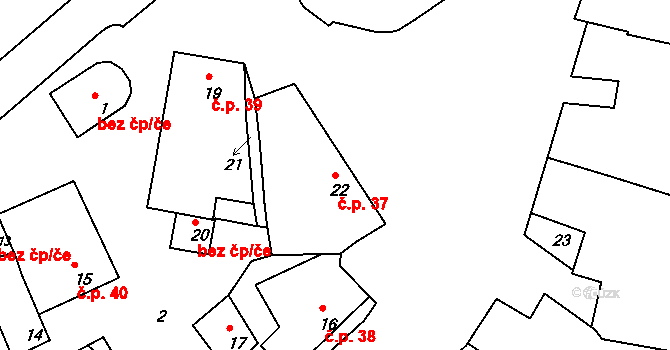 Lomy 37 na parcele st. 22 v KÚ Lomy u Jemnice, Katastrální mapa