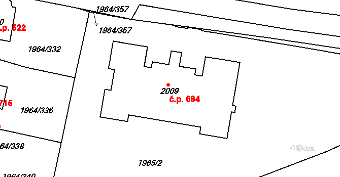 Borovina 684, Třebíč na parcele st. 2009 v KÚ Třebíč, Katastrální mapa