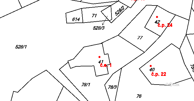 Bílá 1 na parcele st. 41 v KÚ Bílá u Českého Dubu, Katastrální mapa