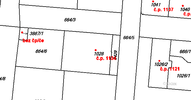 Předměstí 1134, Svitavy na parcele st. 1028 v KÚ Svitavy-předměstí, Katastrální mapa