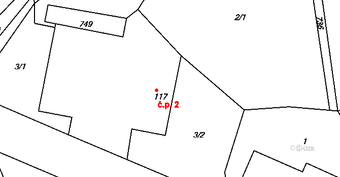 Pazucha 2, Litomyšl na parcele st. 117 v KÚ Pazucha, Katastrální mapa