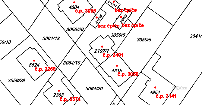 Břeclav 2401 na parcele st. 2197/1 v KÚ Břeclav, Katastrální mapa