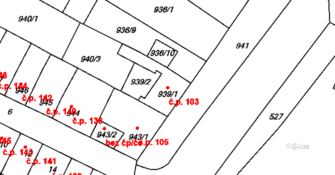 Nový Lískovec 103, Brno na parcele st. 939/1 v KÚ Nový Lískovec, Katastrální mapa