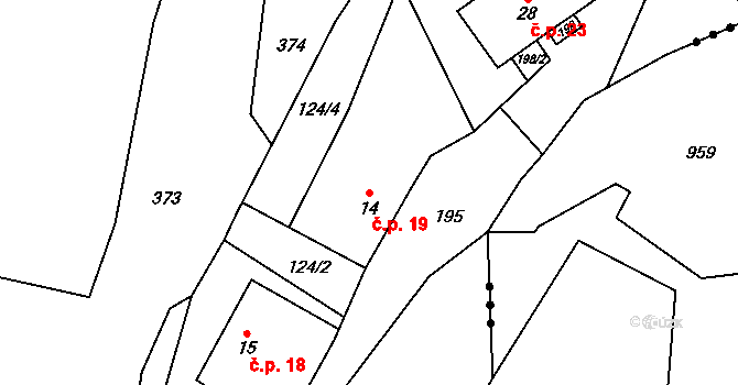 Dolní Poříčí 19, Křetín na parcele st. 14 v KÚ Dolní Poříčí nad Křetínkou, Katastrální mapa