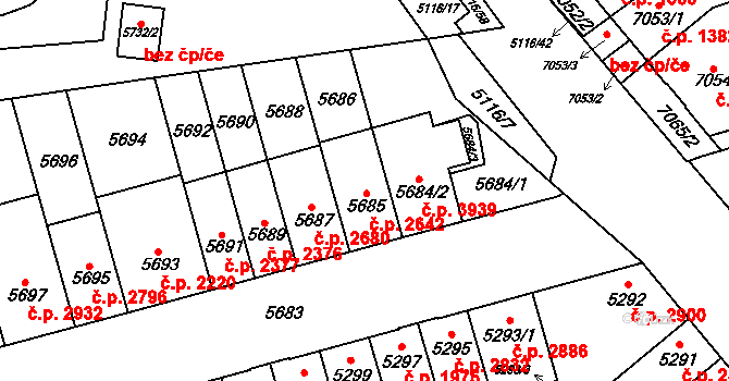 Židenice 2642, Brno na parcele st. 5685 v KÚ Židenice, Katastrální mapa