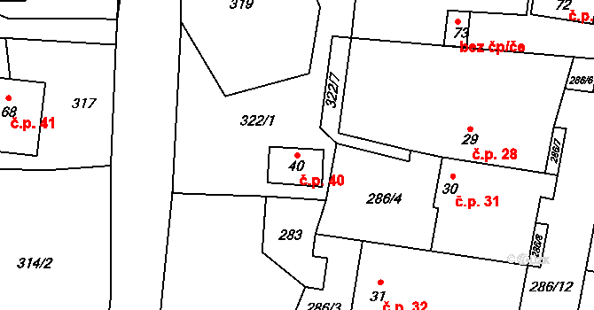 Krátošice 40 na parcele st. 40 v KÚ Krátošice, Katastrální mapa