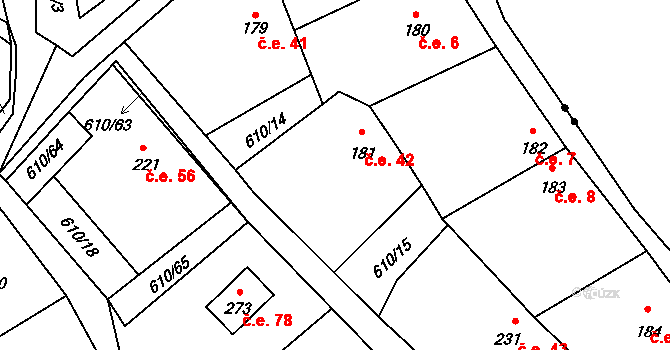 Nečemice 42, Tuchořice na parcele st. 181 v KÚ Nečemice, Katastrální mapa
