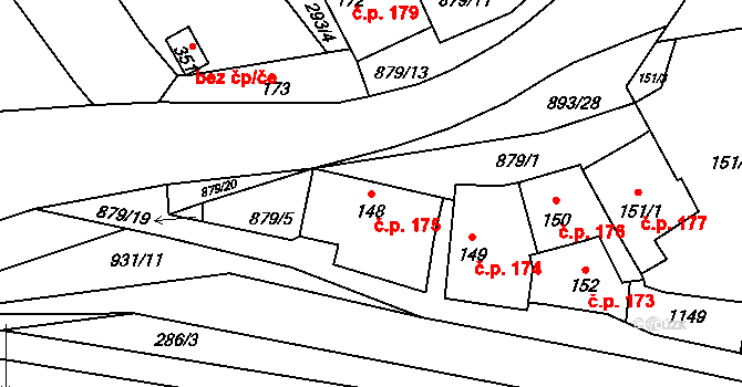 Hořepník 175 na parcele st. 148 v KÚ Hořepník, Katastrální mapa