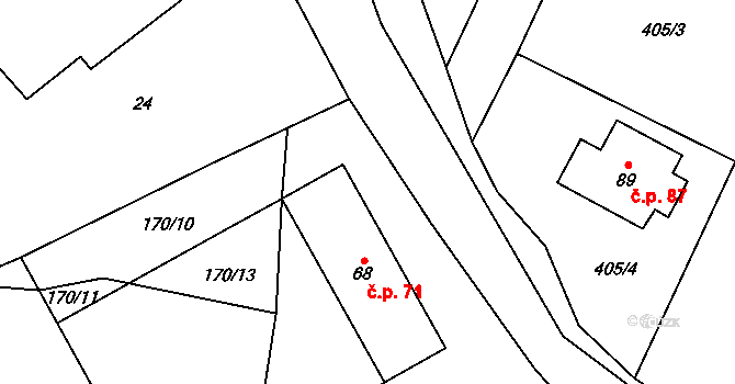 Vřesník 71, Želiv na parcele st. 68 v KÚ Vřesník, Katastrální mapa