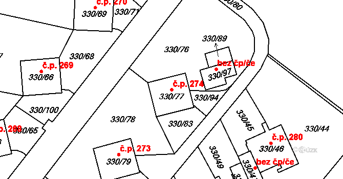 Běhánky 274, Dubí na parcele st. 330/77 v KÚ Běhánky, Katastrální mapa