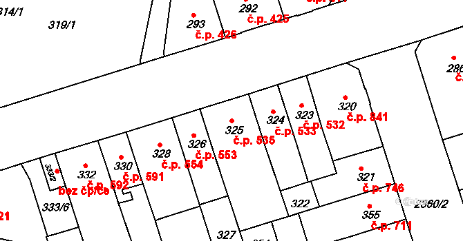 Trnovany 535, Teplice na parcele st. 325 v KÚ Teplice-Trnovany, Katastrální mapa