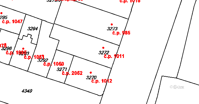 Teplice 1011 na parcele st. 3272 v KÚ Teplice, Katastrální mapa