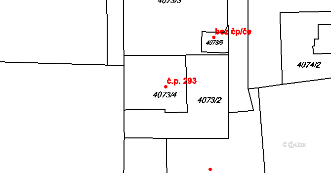 Lískovec 293, Frýdek-Místek na parcele st. 4073/4 v KÚ Lískovec u Frýdku-Místku, Katastrální mapa
