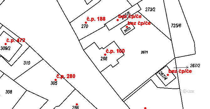 Svatava 100 na parcele st. 268 v KÚ Svatava, Katastrální mapa