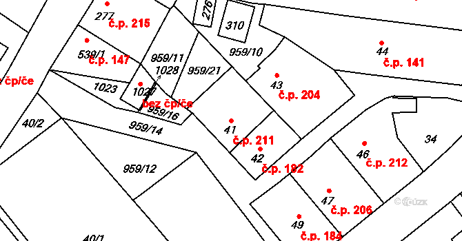 Borohrádek 211 na parcele st. 41 v KÚ Borohrádek, Katastrální mapa