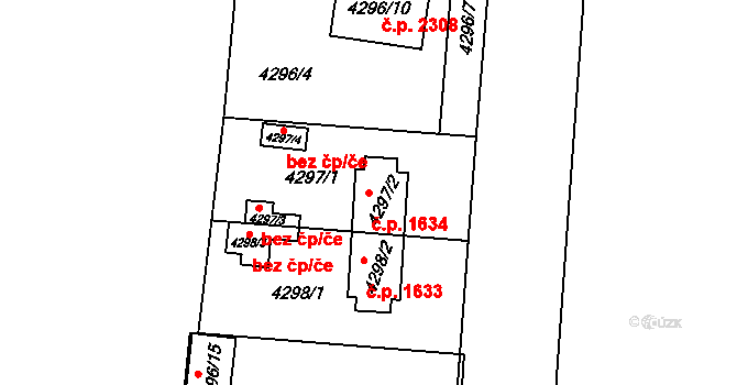 Horní Počernice 1634, Praha na parcele st. 4297/2 v KÚ Horní Počernice, Katastrální mapa