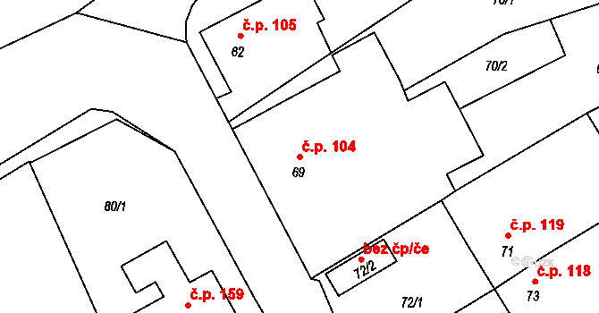 Tušť 104, Suchdol nad Lužnicí na parcele st. 69 v KÚ Tušť, Katastrální mapa