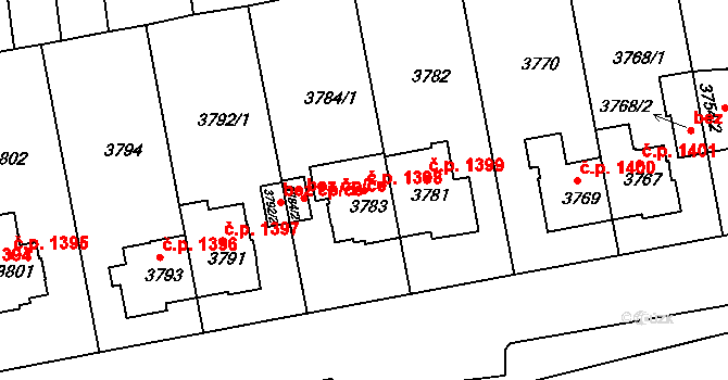 Žižkov 1398, Praha na parcele st. 3783 v KÚ Žižkov, Katastrální mapa