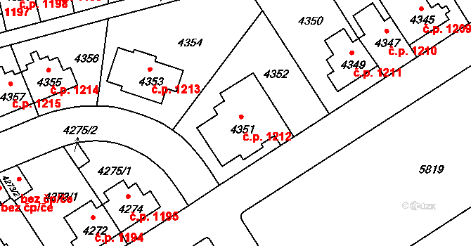 Záběhlice 1212, Praha na parcele st. 4351 v KÚ Záběhlice, Katastrální mapa