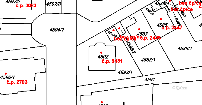 Smíchov 2431, Praha na parcele st. 4592 v KÚ Smíchov, Katastrální mapa