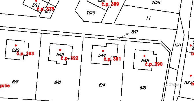 Kunžak 391 na parcele st. 544 v KÚ Kunžak, Katastrální mapa