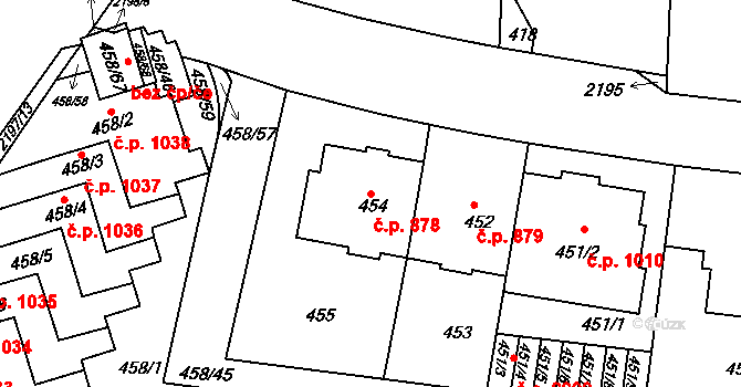 Střešovice 878, Praha na parcele st. 454 v KÚ Střešovice, Katastrální mapa
