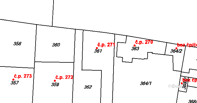 Řepy 271, Praha na parcele st. 361 v KÚ Řepy, Katastrální mapa