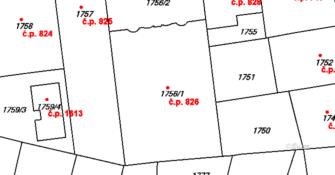 Holešovice 826, Praha na parcele st. 1756/1 v KÚ Holešovice, Katastrální mapa