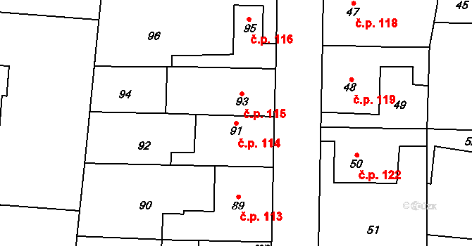 Štěrboholy 114, Praha na parcele st. 91 v KÚ Štěrboholy, Katastrální mapa