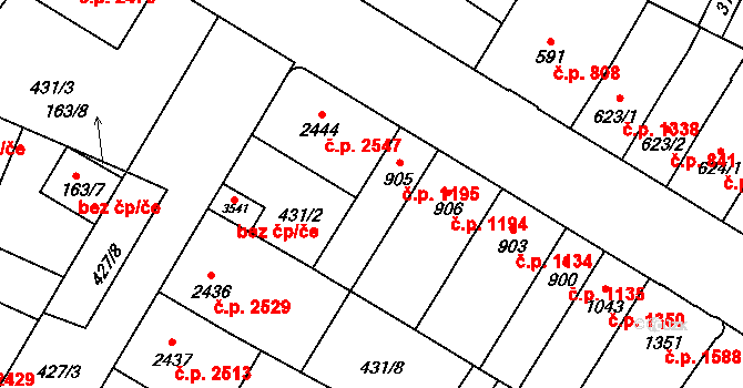 Hodonín 1195 na parcele st. 905 v KÚ Hodonín, Katastrální mapa
