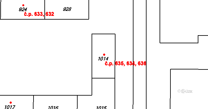 Nové Sady 634,635,636, Olomouc na parcele st. 1015 v KÚ Nové Sady u Olomouce, Katastrální mapa