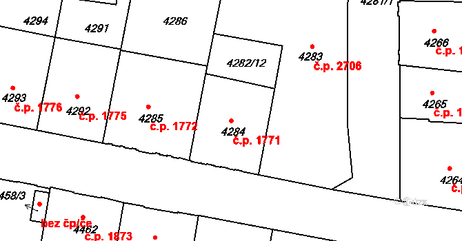 České Budějovice 3 1771, České Budějovice na parcele st. 4284 v KÚ České Budějovice 3, Katastrální mapa