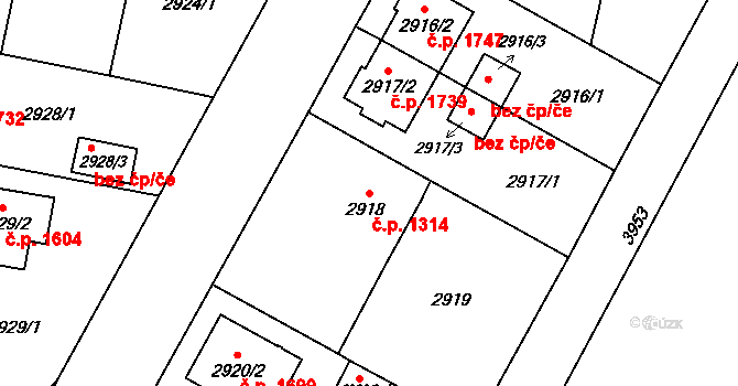 České Budějovice 7 1314, České Budějovice na parcele st. 2918 v KÚ České Budějovice 7, Katastrální mapa