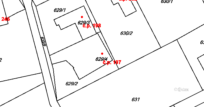 Dolní Libchava 197, Česká Lípa na parcele st. 629/4 v KÚ Dolní Libchava, Katastrální mapa