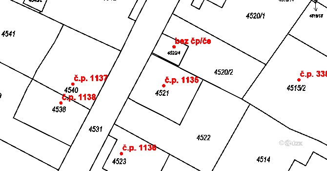 Česká Lípa 1135 na parcele st. 4521 v KÚ Česká Lípa, Katastrální mapa