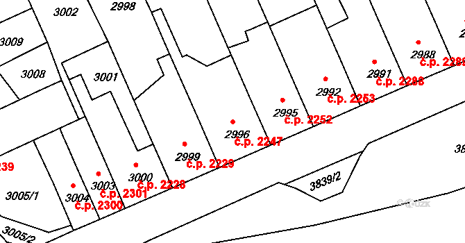 Chomutov 2247 na parcele st. 2996 v KÚ Chomutov II, Katastrální mapa