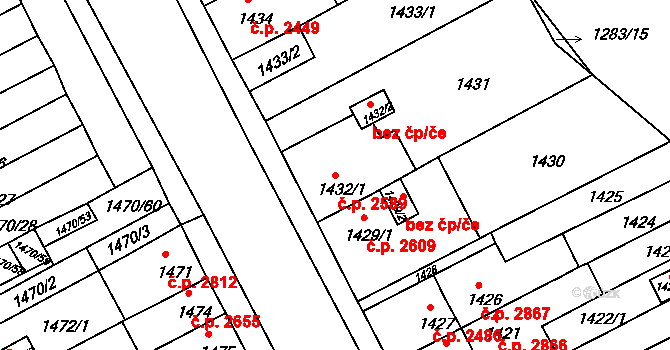 Chomutov 2589 na parcele st. 1432/1 v KÚ Chomutov II, Katastrální mapa