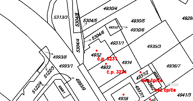 Chomutov 3231 na parcele st. 4932 v KÚ Chomutov I, Katastrální mapa