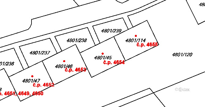 Chomutov 4654 na parcele st. 4801/45 v KÚ Chomutov I, Katastrální mapa