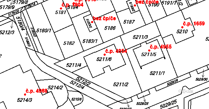 Chomutov 4954 na parcele st. 5211/6 v KÚ Chomutov I, Katastrální mapa