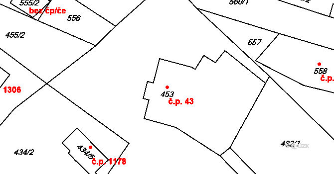 Liberec XIV-Ruprechtice 43, Liberec na parcele st. 453 v KÚ Ruprechtice, Katastrální mapa
